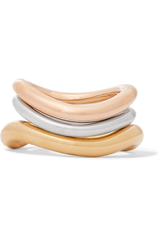 Charlotte Chesnais Wave Set Of Three Gold And Rose Gold Vermeil And Silver Rings